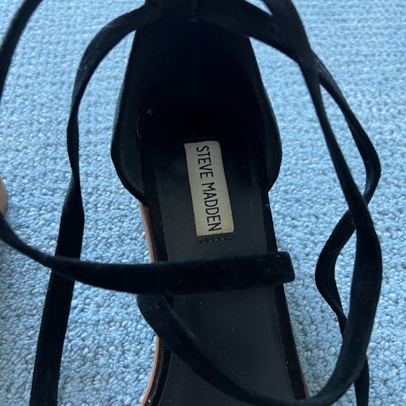 Steve Madden Rizzaa Black Suede Leather Heeled Sandals Size 10 - Picture 5 of 6